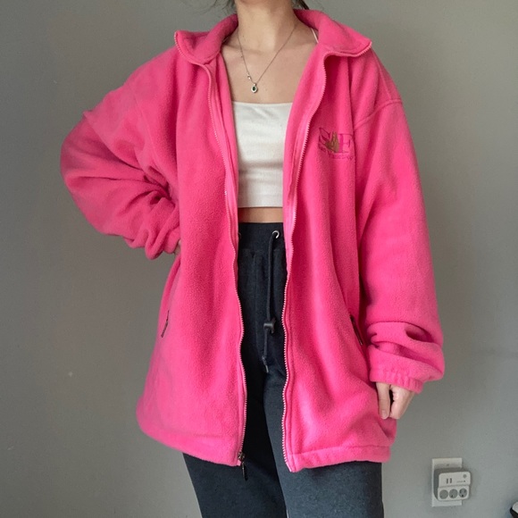 90s Bright Pink San Francisco Embroidered Fleece Zip Up Jacket - Picture 3 of 10
